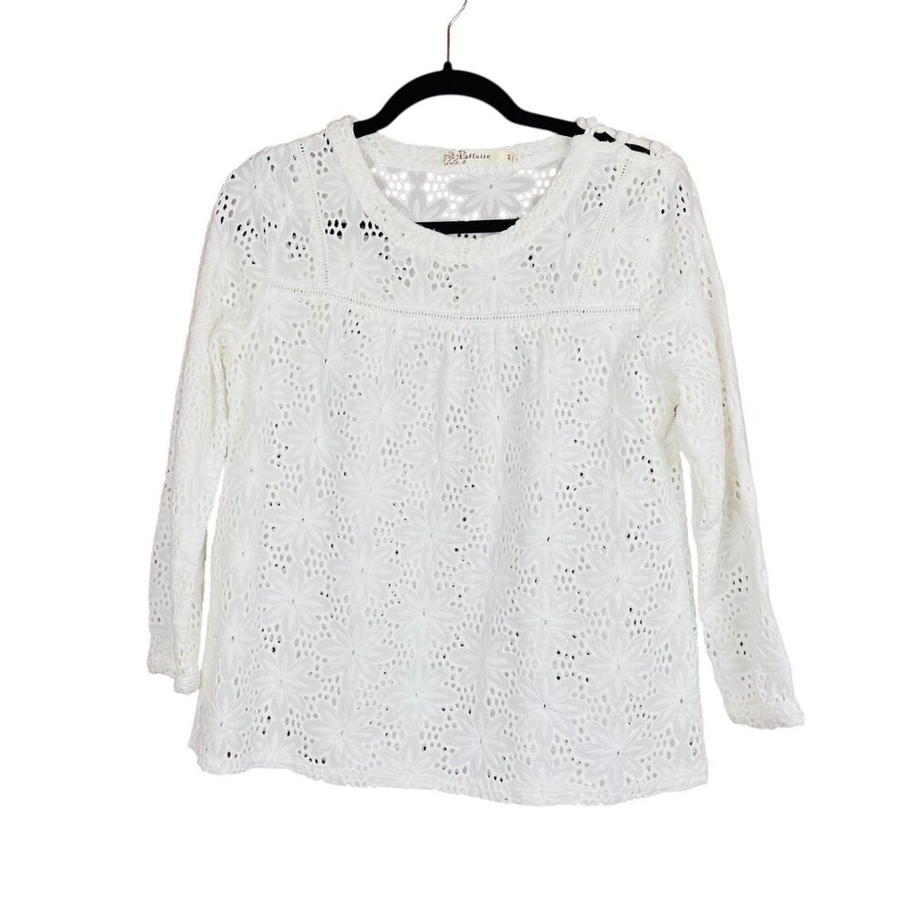 Laffaire Blouse Womens Medium Eyelet Floral Embroidered Long Sleeve Boho Top